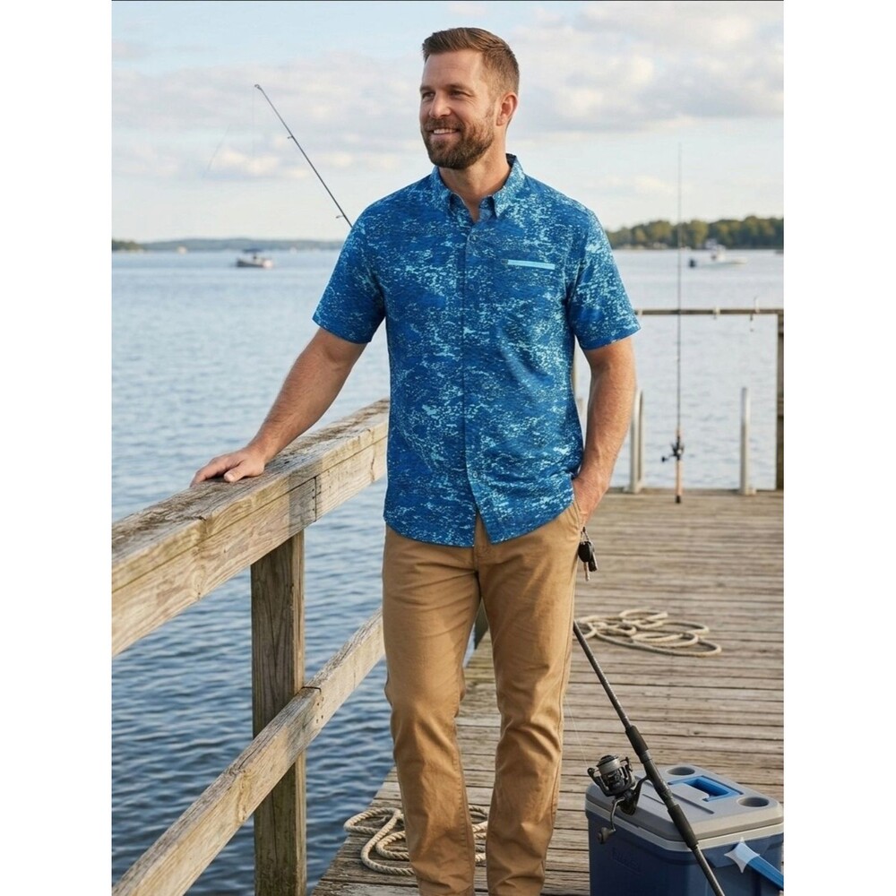 Silver Bait Men's XXL Blue Water Camo Performance Fishing Shirt Vented SS